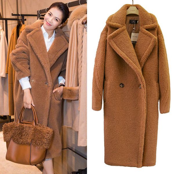 

winter coat women lamb coat loose warm long fur teddy bear women faux fur, Black