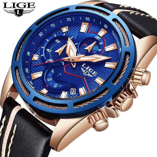 

men watches chronograph lige men sport wristwatch quartz watch relogio masculino support dropshipping, Slivery;brown
