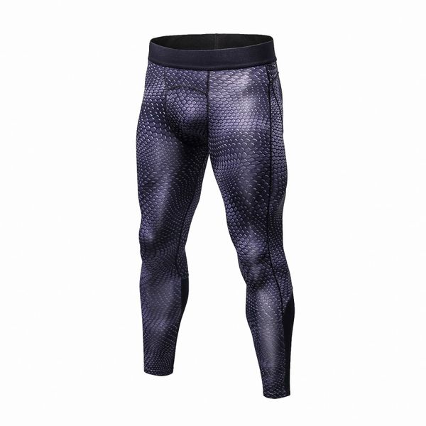 

2017 fashion men's snake scale quick dry elastic compression long pants fitness leggings sportswear, Black