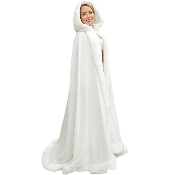 

new elegant white ivory 2019 warm bridal cape winter fur women jacket bridal cloaks long party wedding coat with hat al04