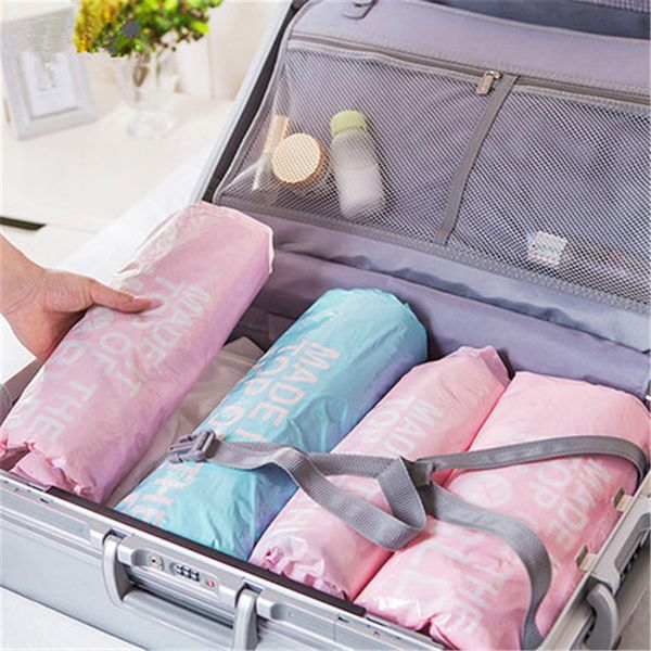 

travel vacuum bag 6 pcs/ set pink & green letter sealing folding manually roll vacuum clothes package storage bags
