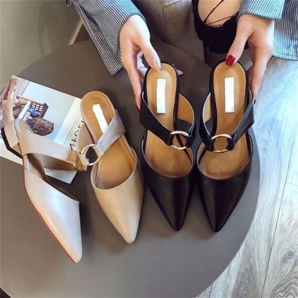 

fashion summer casual low closed toe slides women outside shallow metal decoration slippers flat with mixed colors ladies shoes, Black