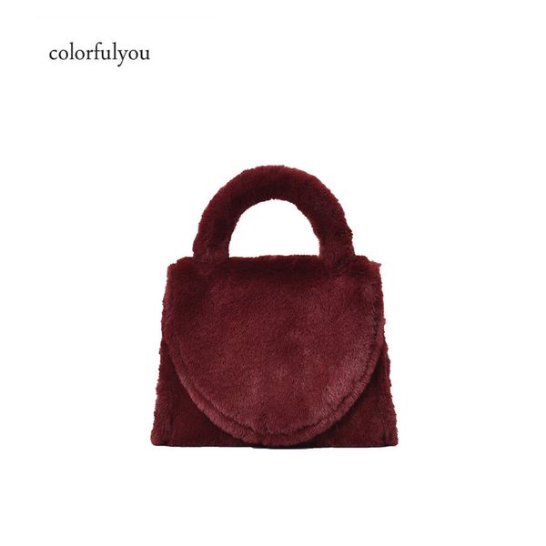 

women bags for faux fur handbag 2019 winter new plush flip tote bags solid color small pu leather shoulder messenger purse