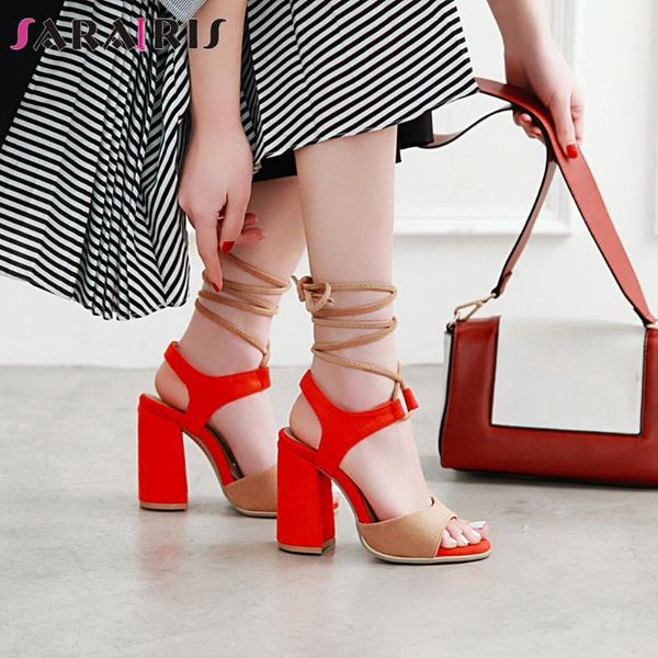 

sarairis retro fashion lady mixed color casual sandals summer sandals women buckle strap peep toe block heel shoes woman, Black