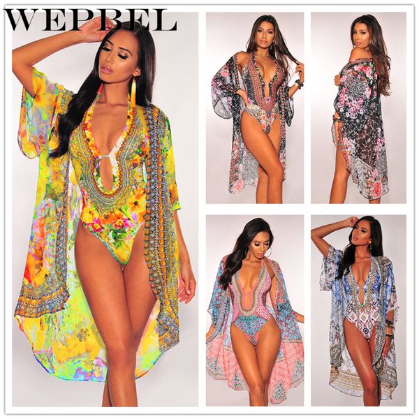 

wepbel 2 pieces set floral print halter one piece swimsuit and cover up sets summer women beach wear bikini set, White;black