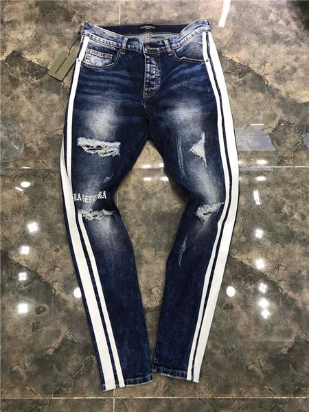 

2020 new men's designer jeans men's zipper jeans torn jeans men's designer luxury tight bike pants size 28-40 h4, Blue