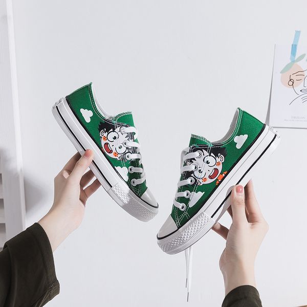 

ins japanese animation canvas shoes for female students in summer 2019 new korean version baitao net red leisure graffiti shoes, Black