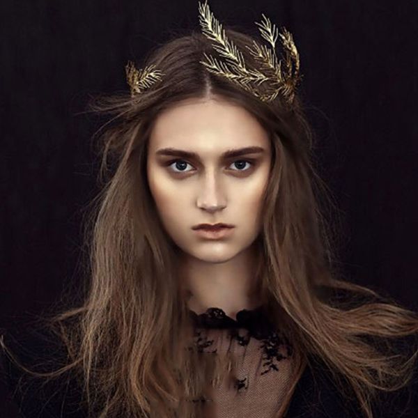 

le liin golden bridal headpiece gold wedding crown bride head piece branch headdress woodland hair jewelry winter bride crown, Golden;white