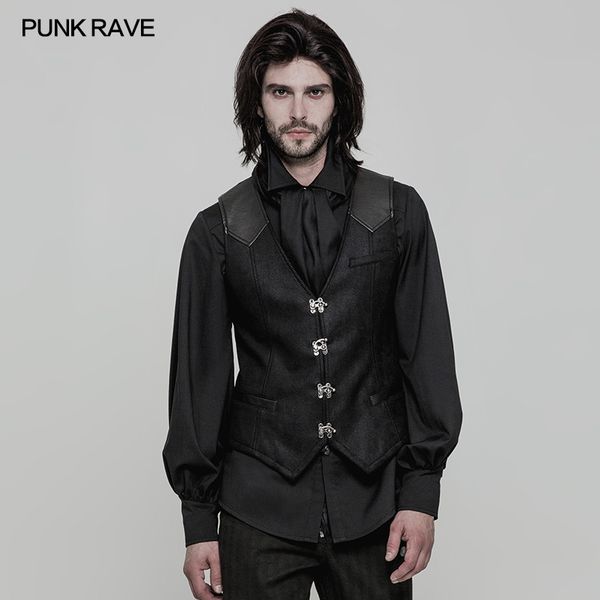 

punk rave men's vest gothic steampunk party waistcoat vest black steampunk rock motocycle clothing cosplay costume, Black;white