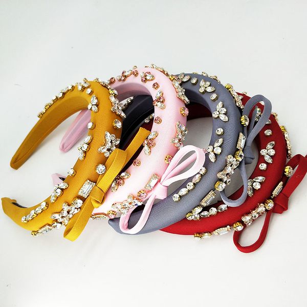 

headband knotted hairband for women solid color crystal hair hoop girls sponge non-slip padded hairband women, Golden;white