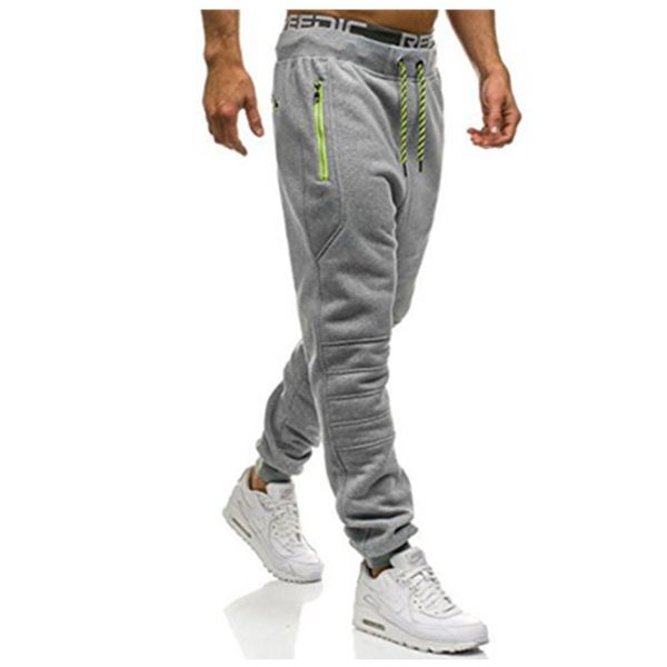 

sweatpants men zipper pockets solid color pantalon hombre casual trousers men clothes solid cotton joggers pants with pocket, Black