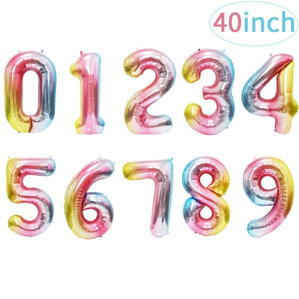 

40inch rainbow color number balloons inflated digit globos gradient ramp figure balls birthday wedding anniversary party decor kids ball