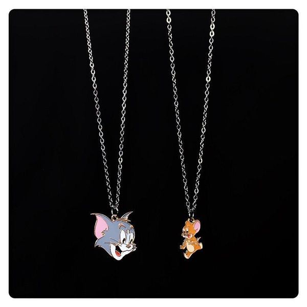 

korean ins harajuku style cat and mouse cartoon retro couples disco necklace hip hop fashion accessories men and women fashion, Silver