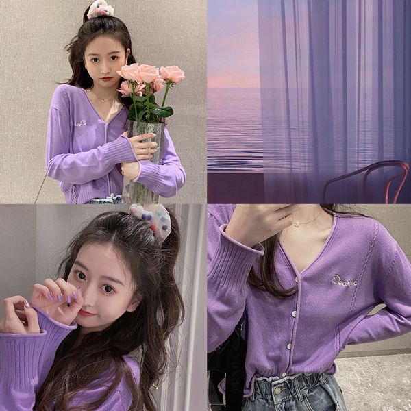 

meatball rouwanbaby short knitted cardigan women v-neck lettered embroidery loose college style outer wear fashion, Red