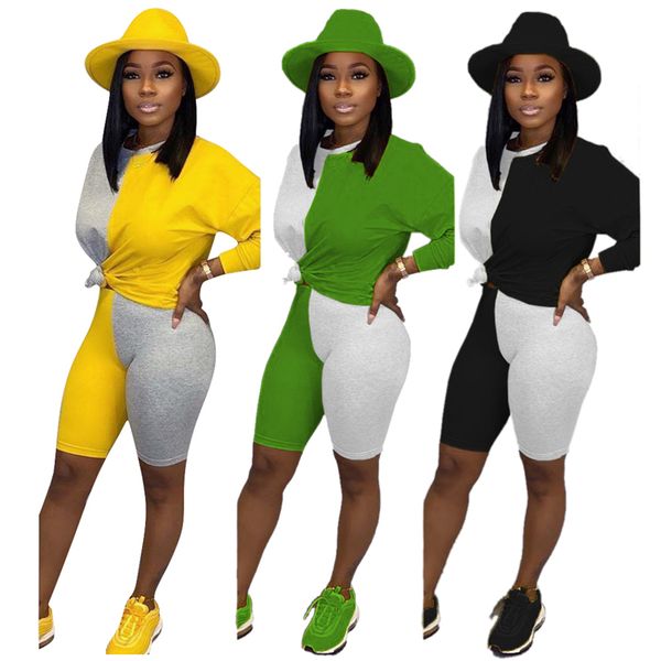 

tmustobe autumn patchwork two piece set women long sleeve and shorts suits casual tracksuit matching set outfits female, White