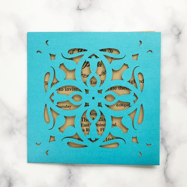 

25pcs wedding card hollow out flower patterns square paper wholesale laser cutting wedding invitation cards with rsvp gift card, Black