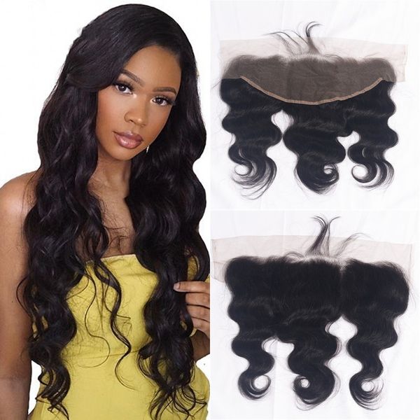 

peruvian lace frontals closure body wave virgin human hair pre plucked 13x4 swiss-lace frontal with baby hair, Black;brown