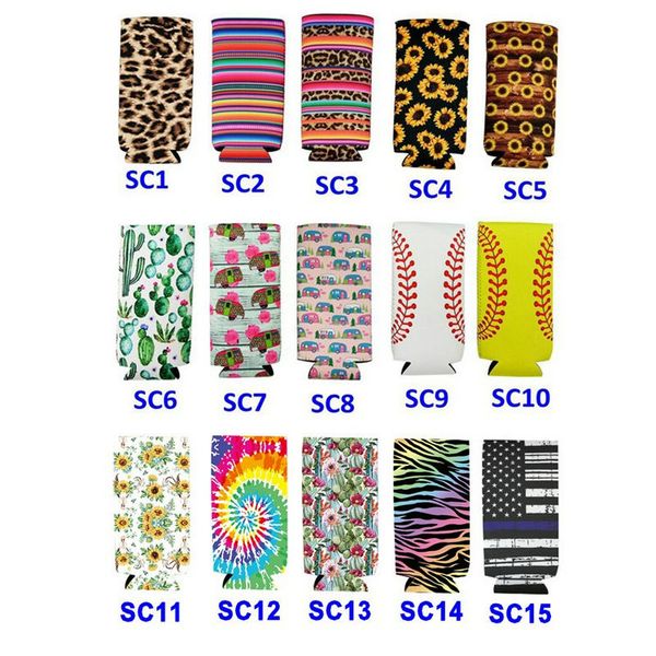 

330ml lily elongated cups sleeve neoprene cans cup covers print sunflower floral pattern cup holder beverage coolers protector, Blue