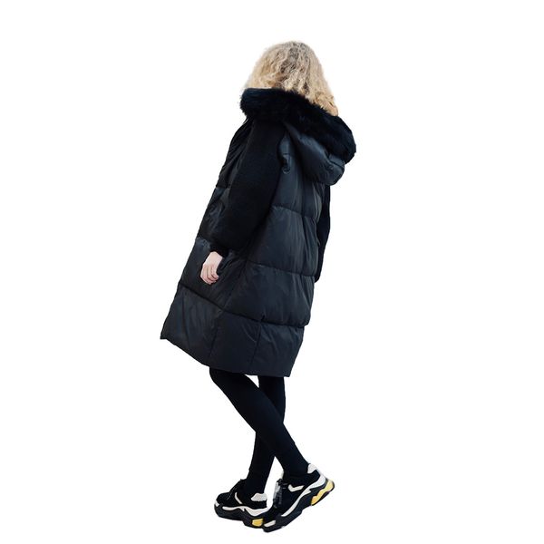 

removable raccoon fur knitted stitched down jacket 90% duck down warm and thin jacket for ladies 384045, Black