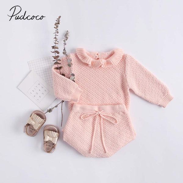 

2020 детские весна осень одежда для новорожденных новорожденный baby girl трикотажной одежды set solid зимний теплый свитер гофрированные ко, White