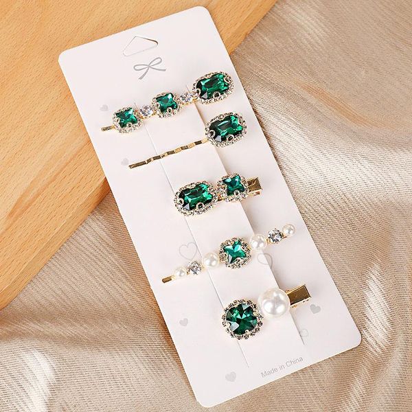 

2020 новый роскошный сияющий зеленый кристалл pearl barrettes женщины сладкий зажим для волос повязка красивые шпильки мода аксессуары для в, Black