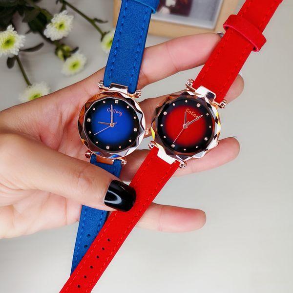 

роскошные женщины алмазный часы 2019 самый лучший продавая розовое золото дамы часы кожа геометрическая поверхностный циферблат моды кварцев, Slivery;brown