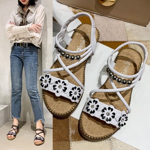 

spring shoes luxury sandals 2020 women's clear heels all-match fashiflat multicolored comfort block female floral mixed, Black