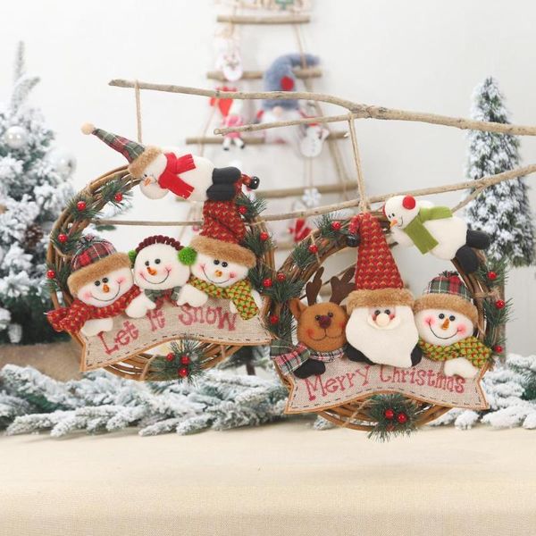 

santa snowman elk garlands christmas pendants natural rattan wreath festival home garden party decorative accessories