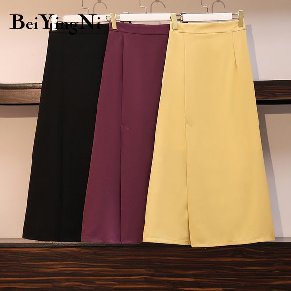 

beiyingni 2020 шифон элегантный midi юбки женщин корейский плюс размер maxi long work wear юбки saia faldas black юп split днища