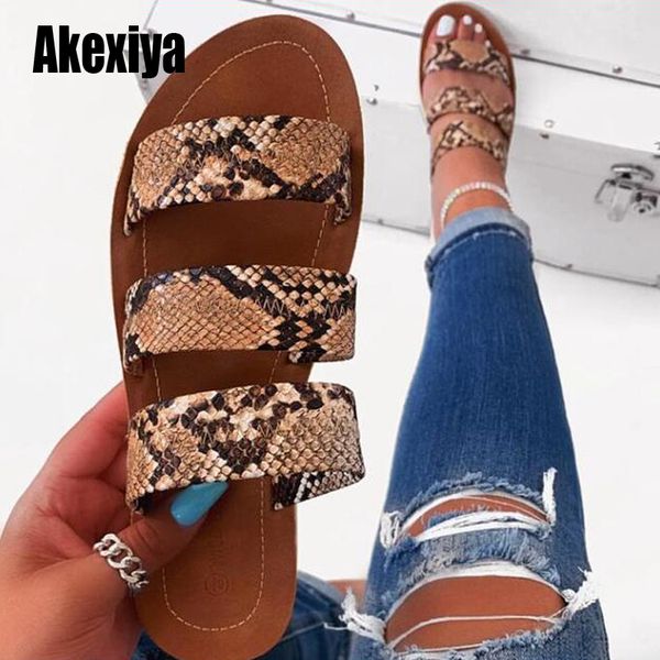 

2020 women fashion wild beach shoes snake non-slip outdoor slippers sandals flat bottom ladies slippers large size s092, Black