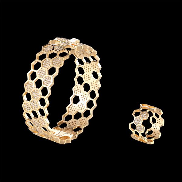 

simple and generous bracelet and ring jewelry set hexagon combination bracelet popular accessories for women's party essential, Silver