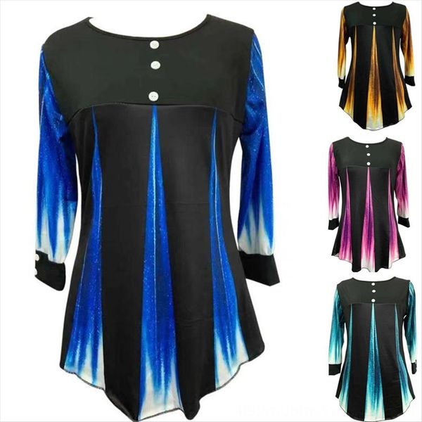 

2019 printed gradient button round neck long sleeve buttons 2019 printed gradient button round neck long sleeve t-shirt buttons t-shirt, White