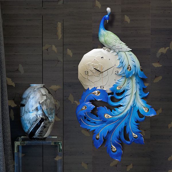 

chinese resin peacock wall clock wall mural ornaments livingroom home light luxury mute clock hanging craft decoartion