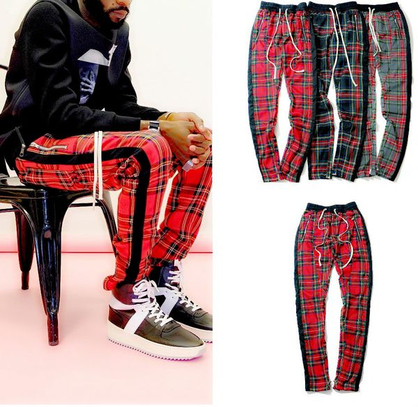

vintage plaid jogger pants fear stripes pants for men fg slim fit pencil pants mens branded hip hop streetwear high quality, Black