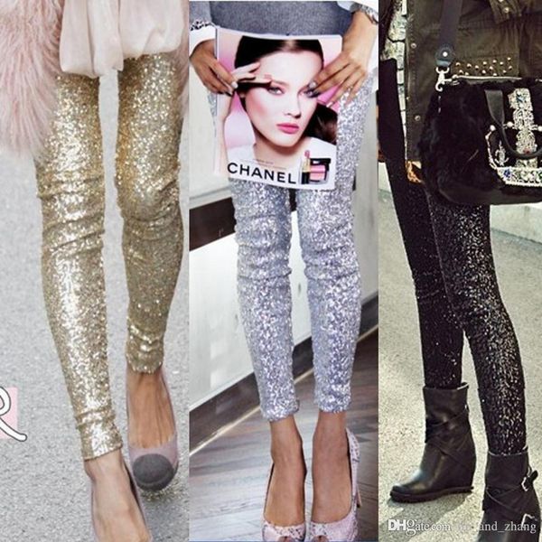 

sequin women leggings streetwear calca feminina punk bling trousers shining gold black silver spangle formal pants