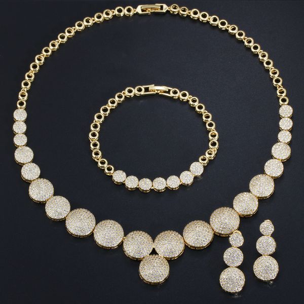 

golden round cz charm wedding necklace set dubai jewelry sets for women, Silver
