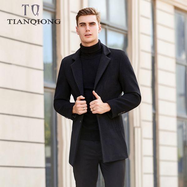 

tian qiong brand 2019 new men slim long section woolen trench coat fashion casual business solid color windbreaker jacket male, Black