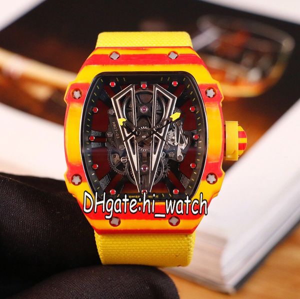 

new rm27-03 miyota automatic mens watch rafael nadal ntpt red yellow carbon fiber skeleton dial yellow nylon strap watches hi_watch h03a1, Slivery;brown