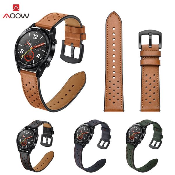 

22mm strap for huawei watch gt genuine leather bracelet for samsung galaxy watch 46mm s3 frontier holes leather watchband, Black;brown