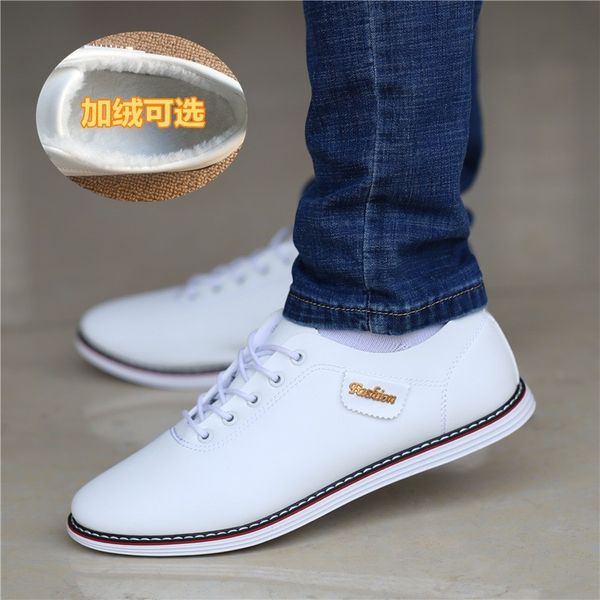 

2018 autumn & winter new style men youth trendy shoes korean-style trend versatile shoes plus velvet white casual leather, Black
