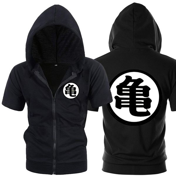 

casual funny print goku hoodie men black gray cosplay sweatshirt fashion short sleeve zipper mens hoodies jackets