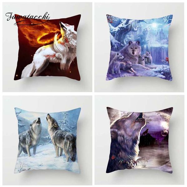 

fuwatacchi wolf ps cushion cover moon mountain throw pillow case for sofa home car decorative pillow cover nature pillowcase