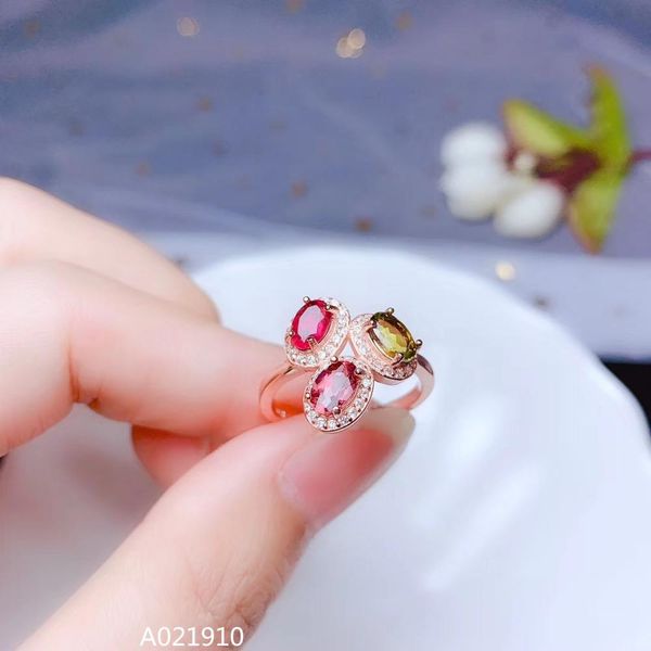 

kjjeaxcmy boutique jewelry 925 sterling silver inlaid natural tourmaline gemstone ring female support detection fine, Golden;silver