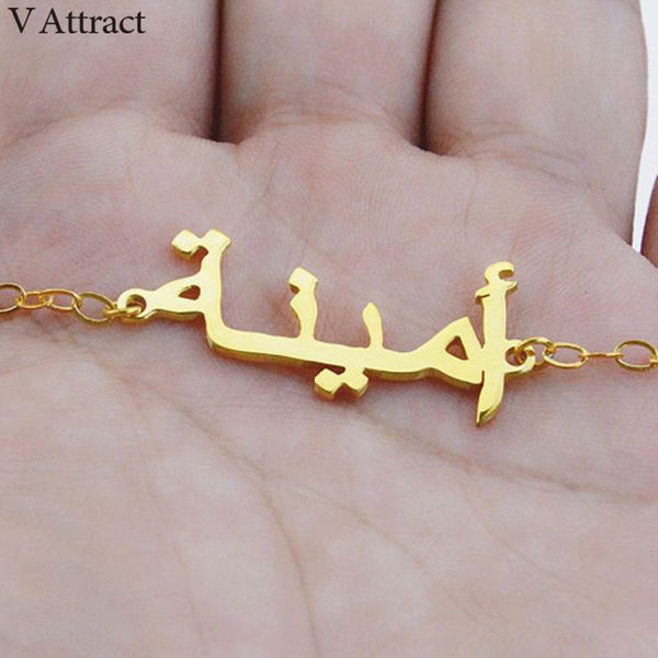 

v attract personalized gift handwriting signature custom arabic name bracelet women rose gold silver bileklik islamic jewelry, Black