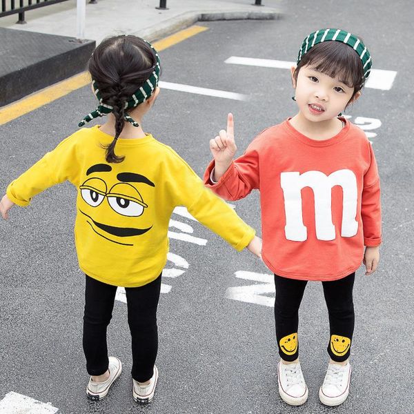 

детская одежда весной и осенью набор хлопок новых случайная длинных рукавов письмо футболка + брюки одежда для девочек, White