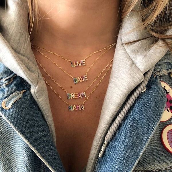 

2019 925 sterling silver rainbow colorful cz mama love dream necklace for women ladies bohemia boho fashion jewelry