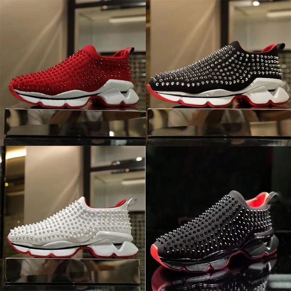 

spike sock sneakers men low casual shoes women pull-on sneaker luxury chunky flat sock shoes classic donna red rubber sole, Black