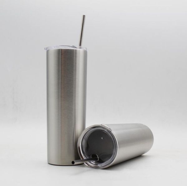 

20oz stainless steel cup with straw 600ml straight cup double wall vacuum insulation beer coffee mug travel cups ooa5636