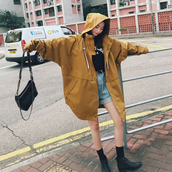 

irregular tailoring khaki plus size coat hooded streetwear loose oversize windproof korean style chic bat sleeve khaki jacket, Black;brown