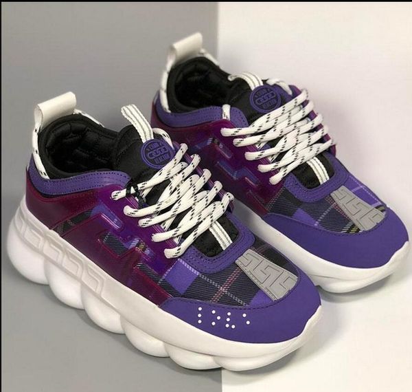 

in stock. luxury chain shoes men women flat shoes black white mesh rubber leather fashion casual versace sneakers reaction shoes